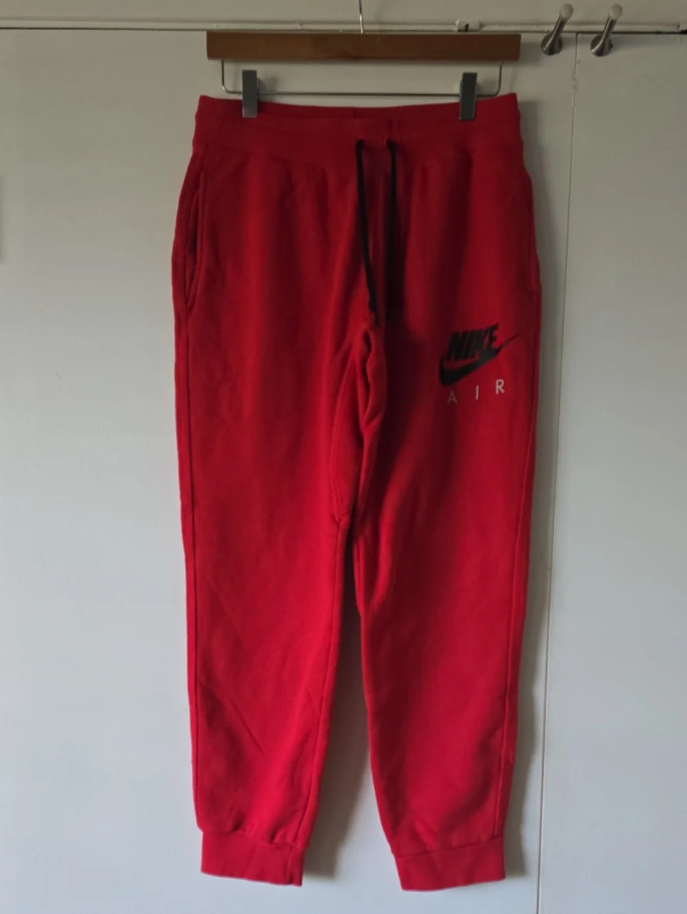 Nike Air Red Fleece Sweat Joggers with Black Logo Mens Size M
